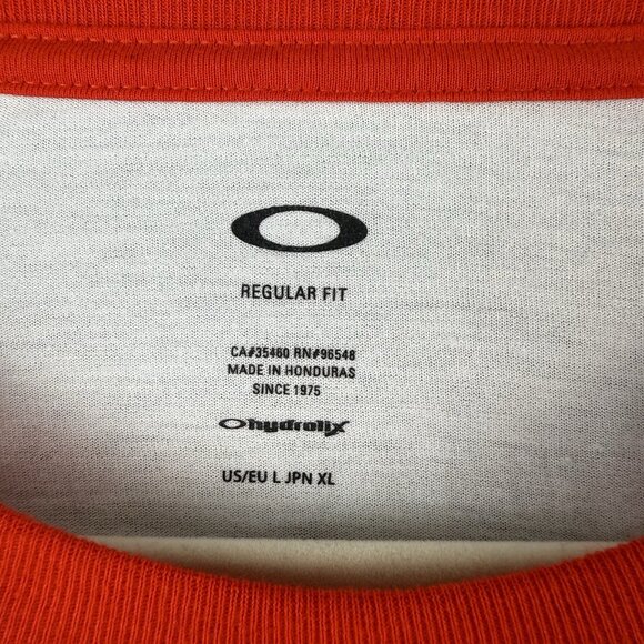 Oakley Men’s Raglan Baseball T-Shirt Size L Red Orange White 3/4 Sleeve Logo - Picture 5 of 10